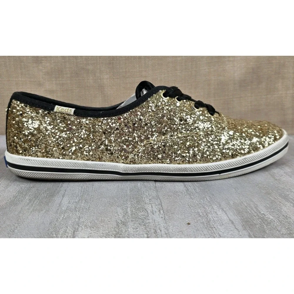 Keds x Kate Spade New York Lace Up Sneakers Sparkle Glitter Gold Womens Size 8.5